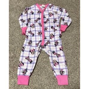 90's Vintage Disney Minnie Mouse Toddler Pajamas 2T Pink Plaid Footless Sleeper